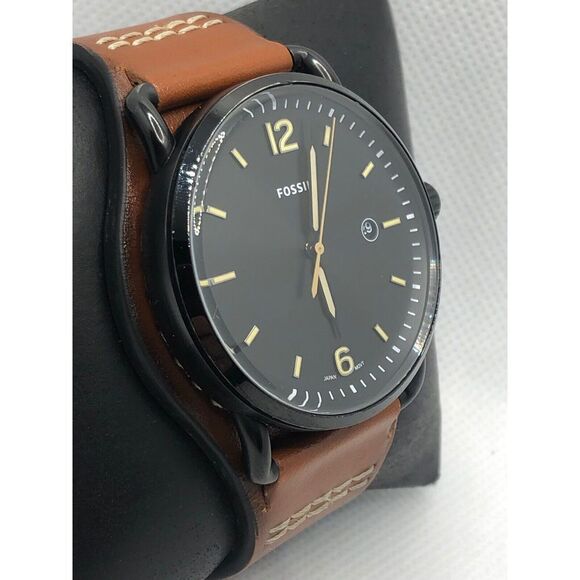 Fossil FS5524 Unisex Brown Leather Analog Black Dial Quartz Genuine Watch HO338 - Picture 3 of 9